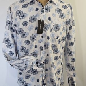 Daniel K Blue Floral Button Down Shirt Mens Large NWT Modern Dress Casual